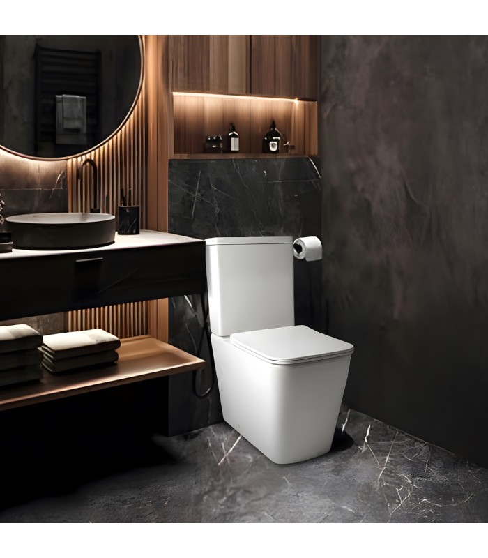 Inodoro PARIS Compacto de Dos Piezas  Diseño  Moderno. Mecanismo Economizador 3/6. Salida Dual. Asiento en ABS, Rimless.