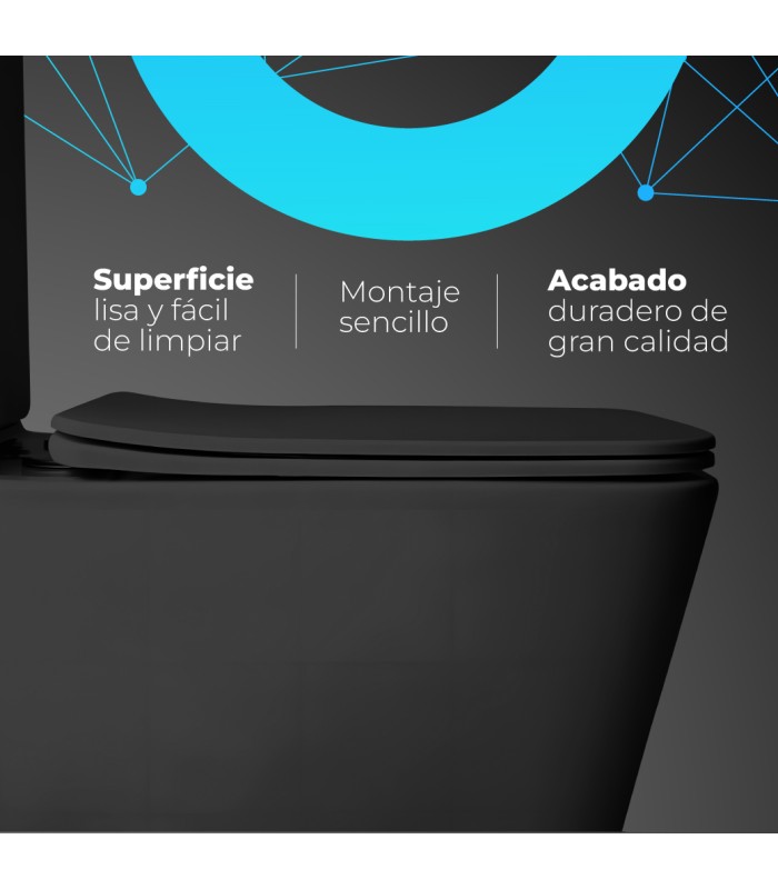 Inodoro PARIS BLACK Compacto. Mecanismo ECO 3/6. Salida Dual.Asiento en UF. Sistema Rimless.