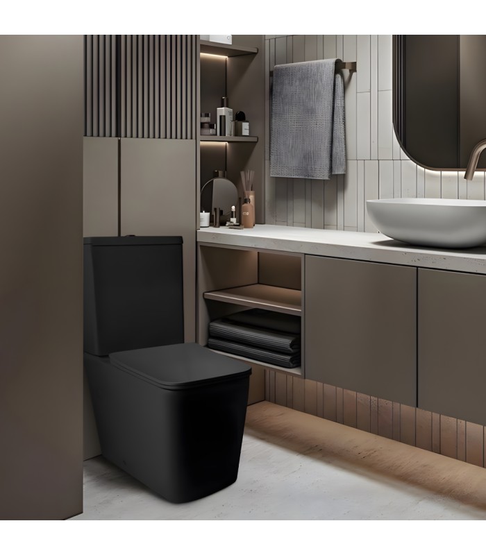 Inodoro PARIS BLACK Compacto. Mecanismo ECO 3/6. Salida Dual.Asiento en UF. Sistema Rimless.